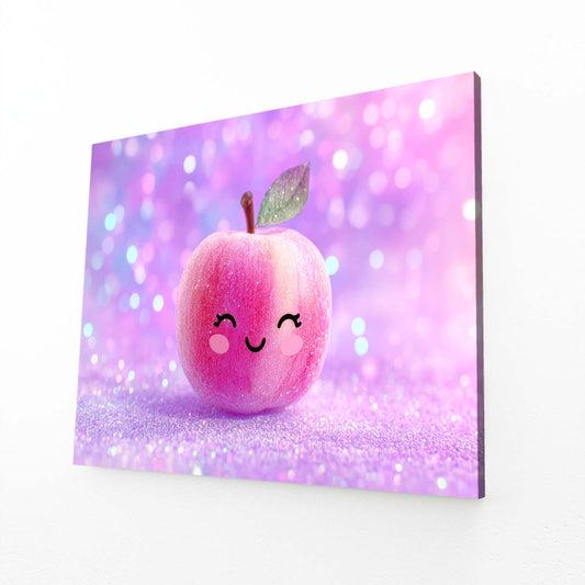 Kawaii Glitter Pink Apple Canvas – angled canvas view on white background