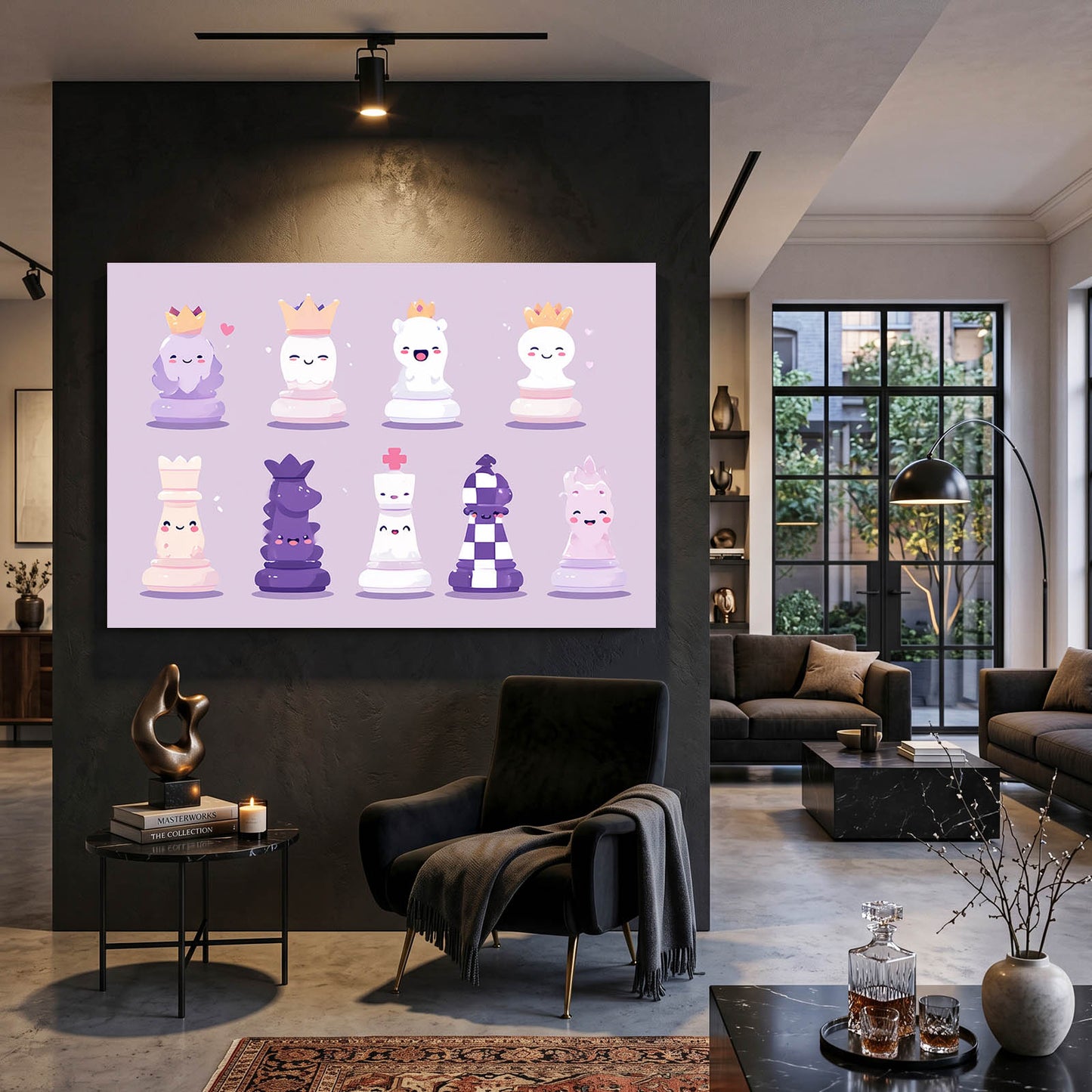 Kawaii Pastel Pieces Chess Wall Art – styled in a furnished interior
