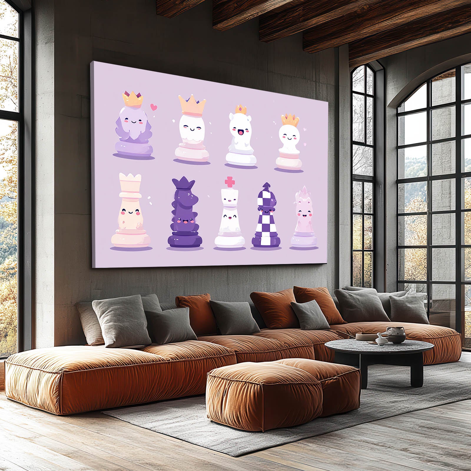 Kawaii Pastel Pieces Chess Wall Art – styled in a furnished interior
