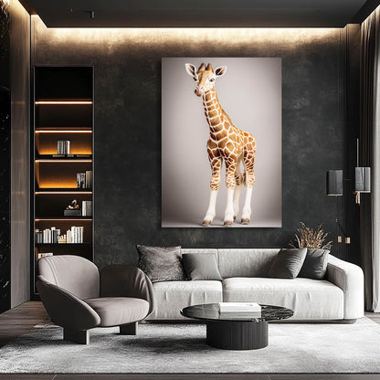 Modern living room with a giraffe painting on the wall