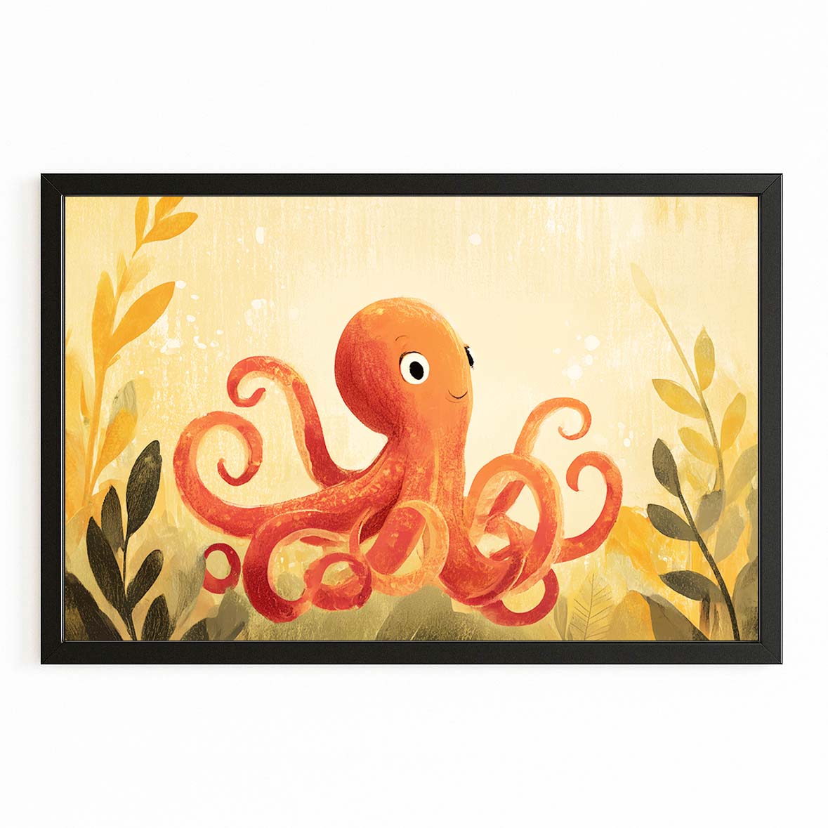 Kids Kelp Garden Octopus Prints – with Premium Black frame on white background