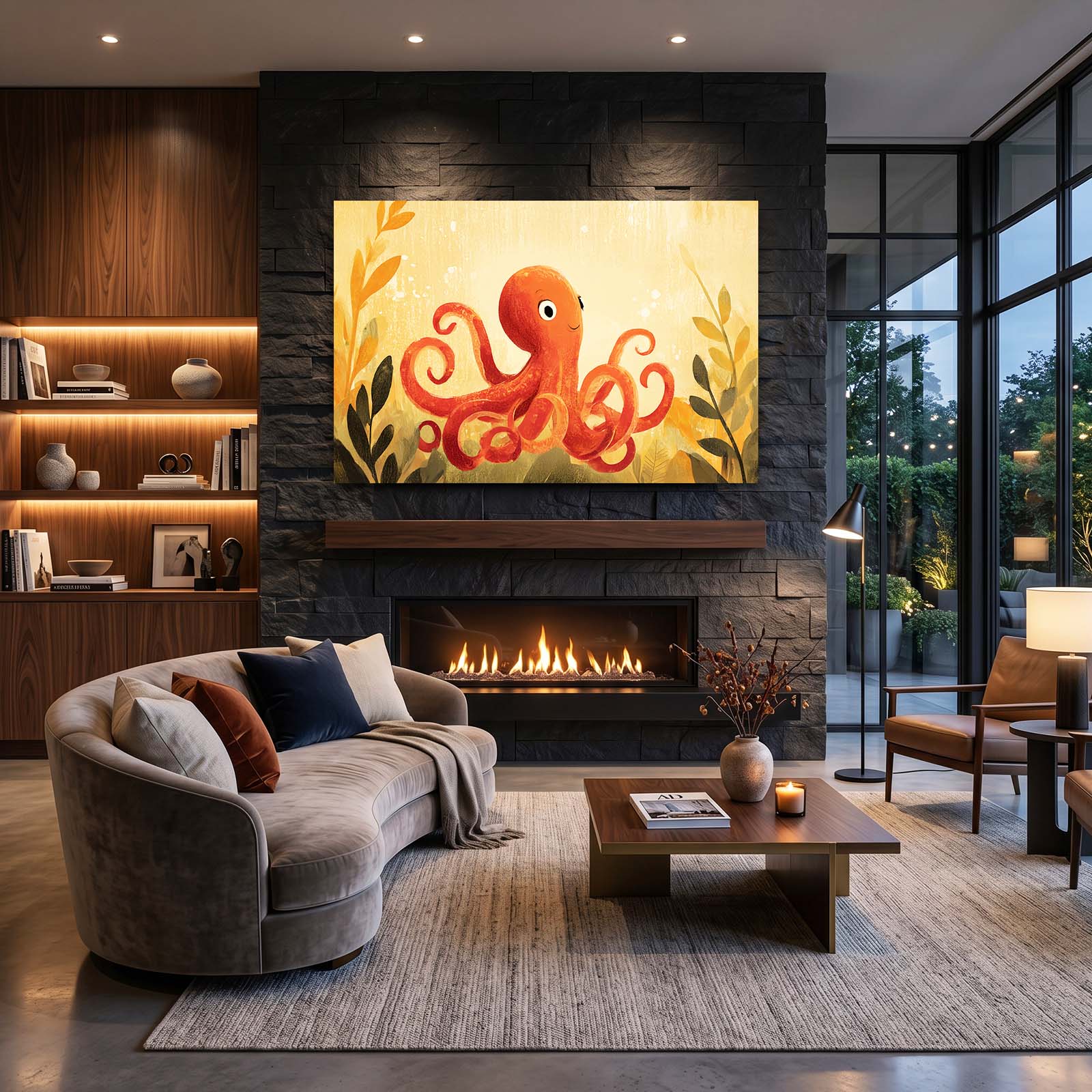 Kids Kelp Garden Octopus Prints – styled in a furnished interior