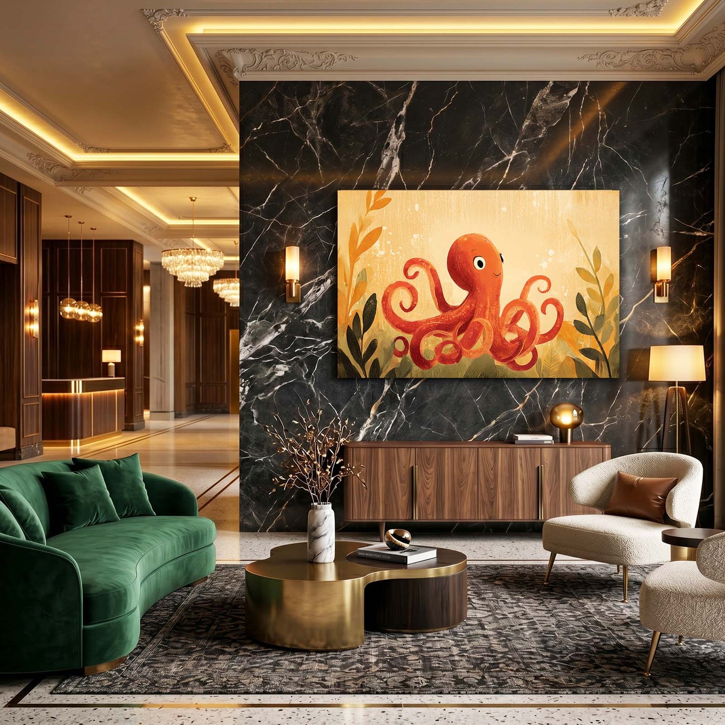 Kids Kelp Garden Octopus Prints – styled in a furnished interior