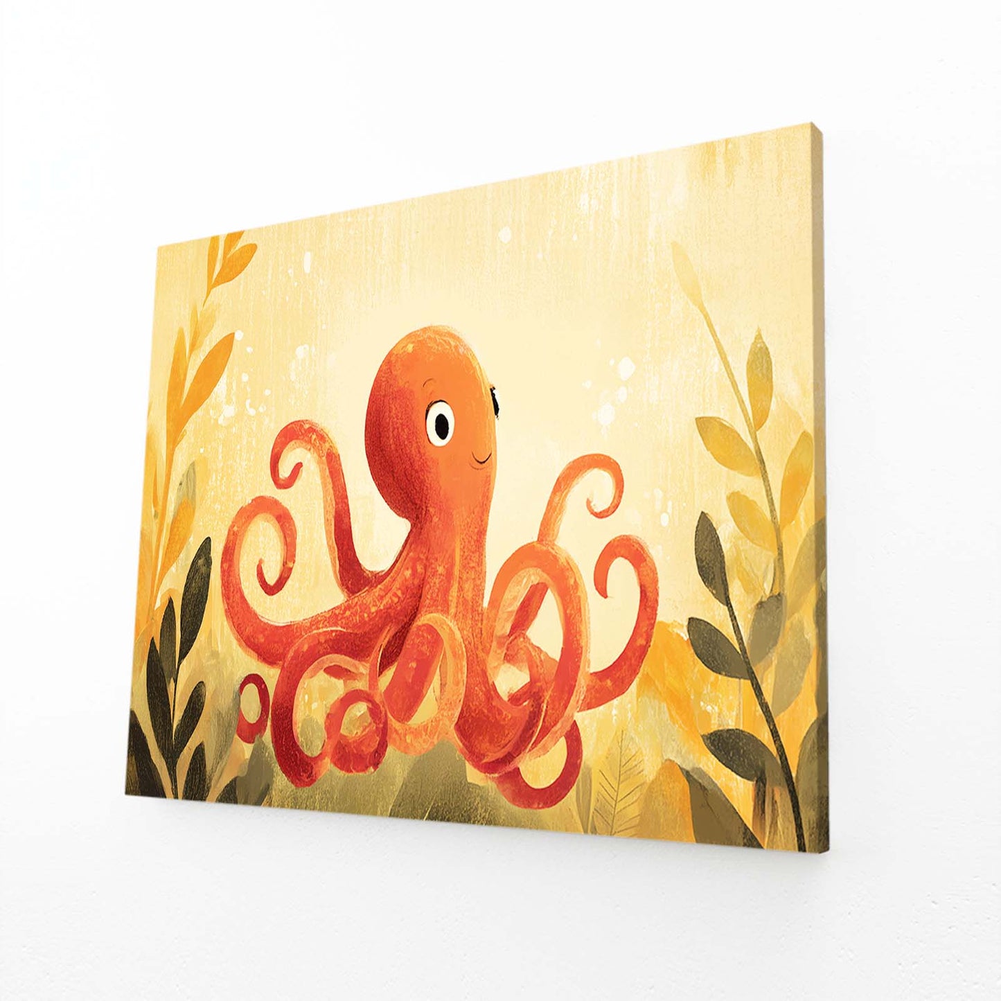 Kids Kelp Garden Octopus Prints – angled canvas view on white background