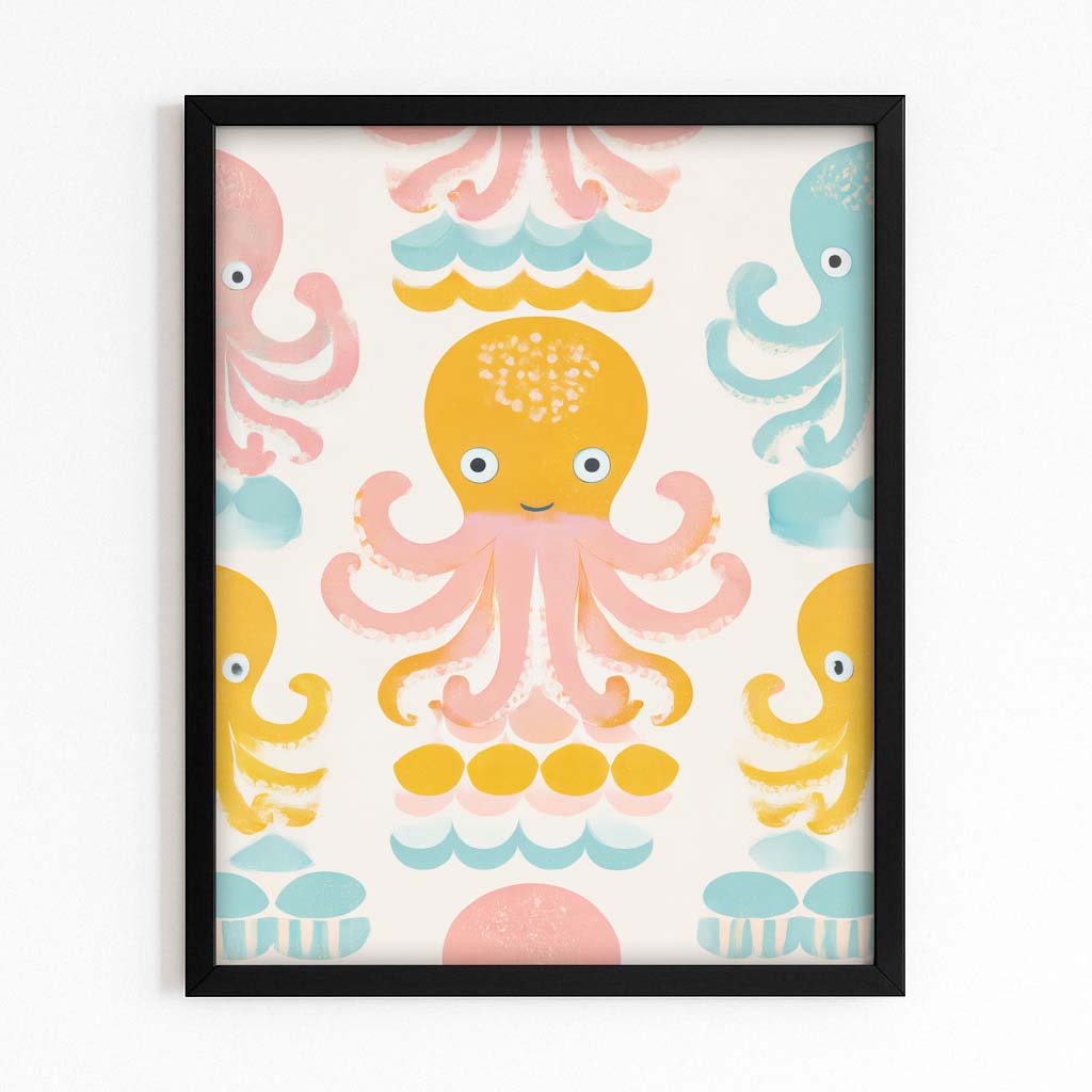 Kids Pattern Play Octopus Wall Decor – with Premium Black frame on white background