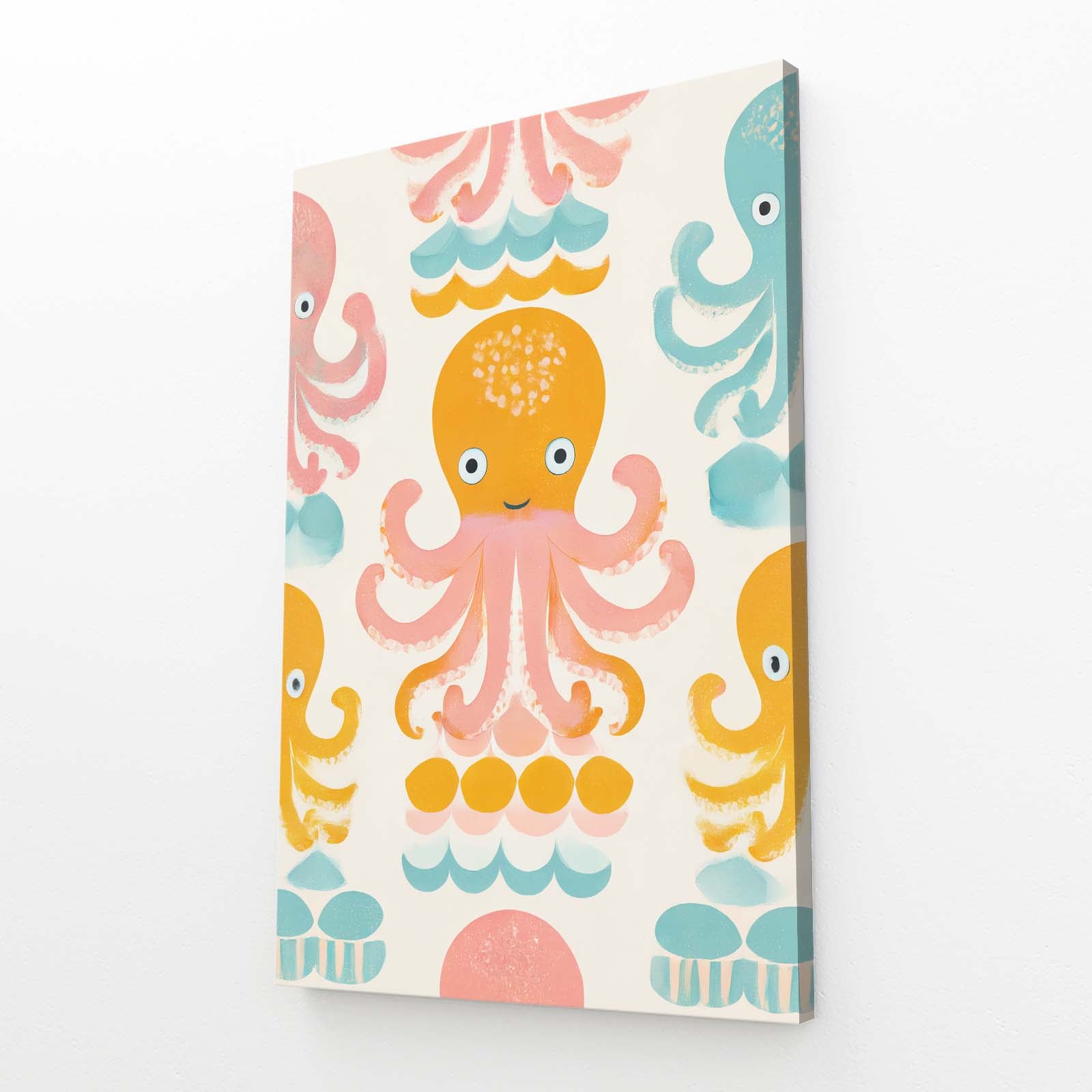 Kids Pattern Play Octopus Wall Decor – angled canvas view on white background