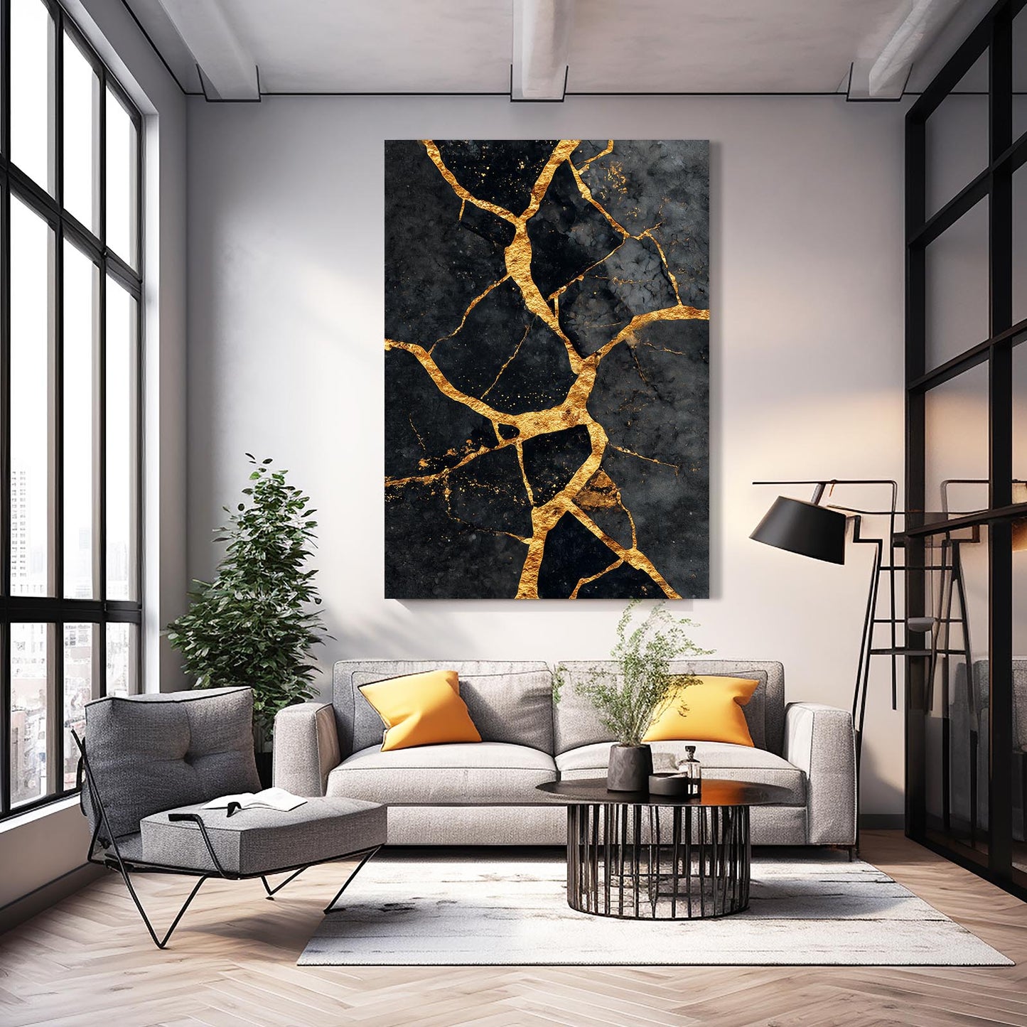 Kintsugi Gold Cracks Prints – styled in a furnished interior