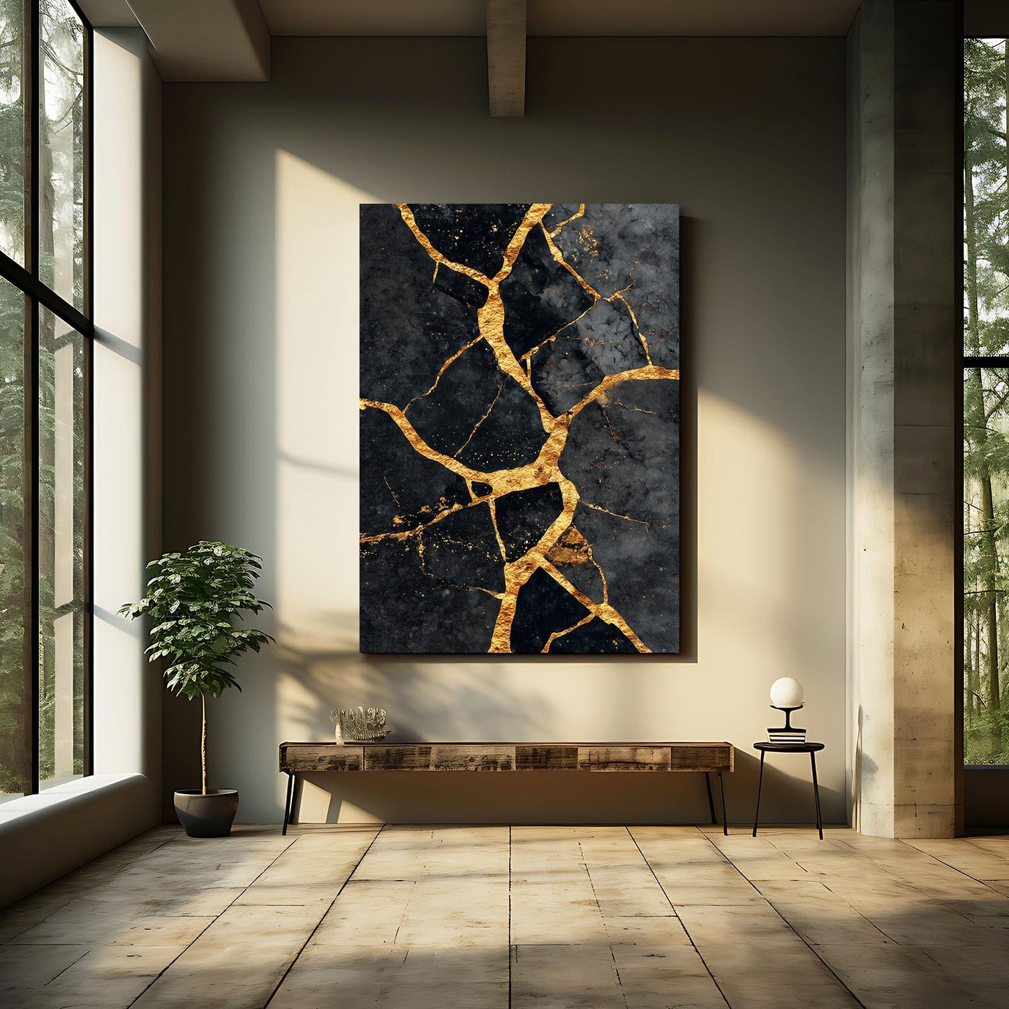 Kintsugi Gold Cracks Prints – styled in a furnished interior