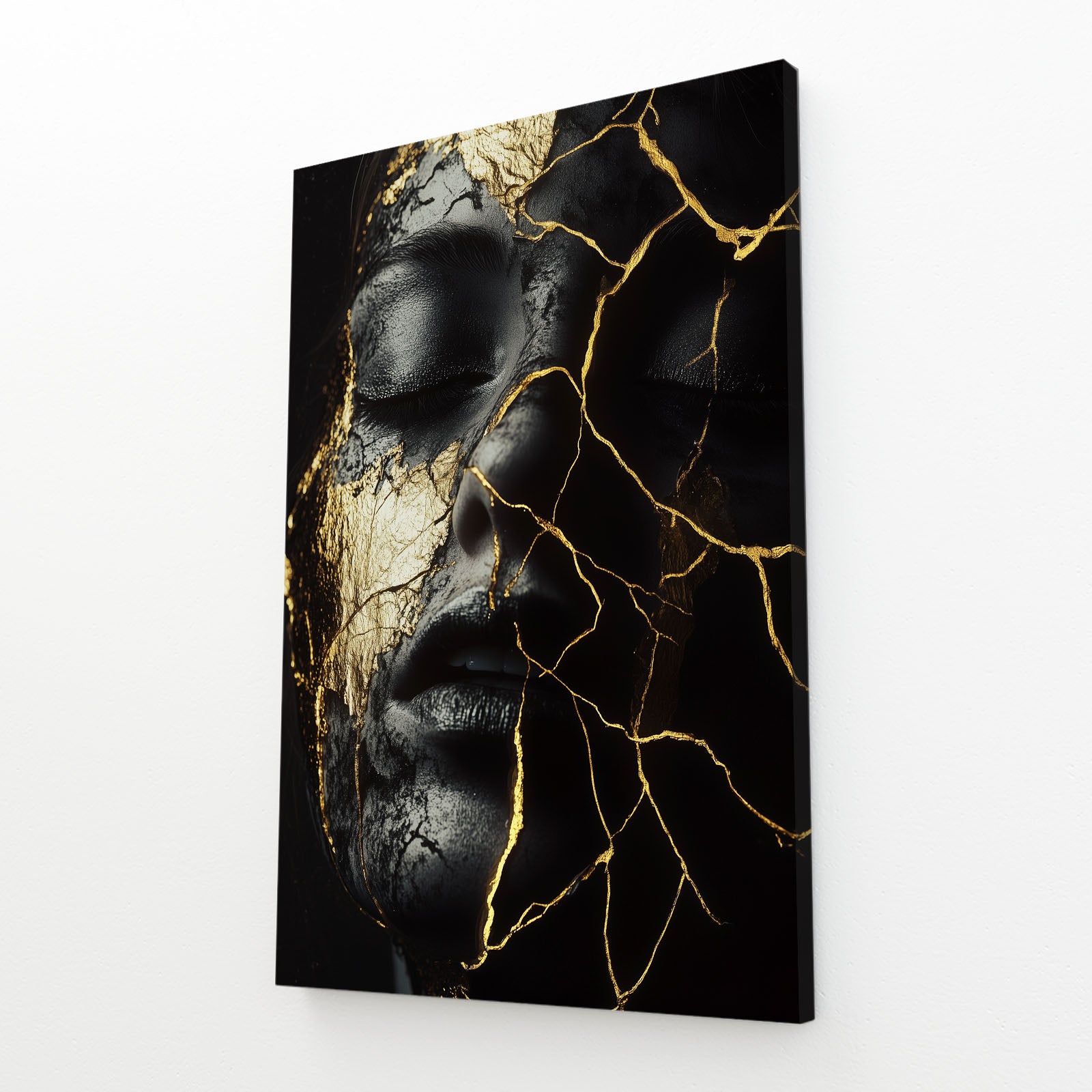 Kintsugi Gold Visage Abstract Prints – angled canvas view on white background