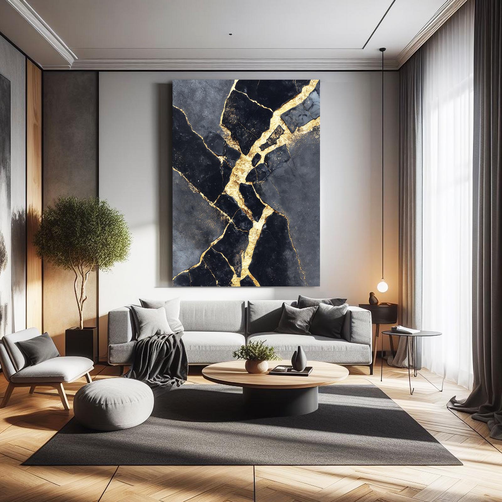 Kintsugi Marble Seam Gold Canvas – styled in a furnished interior