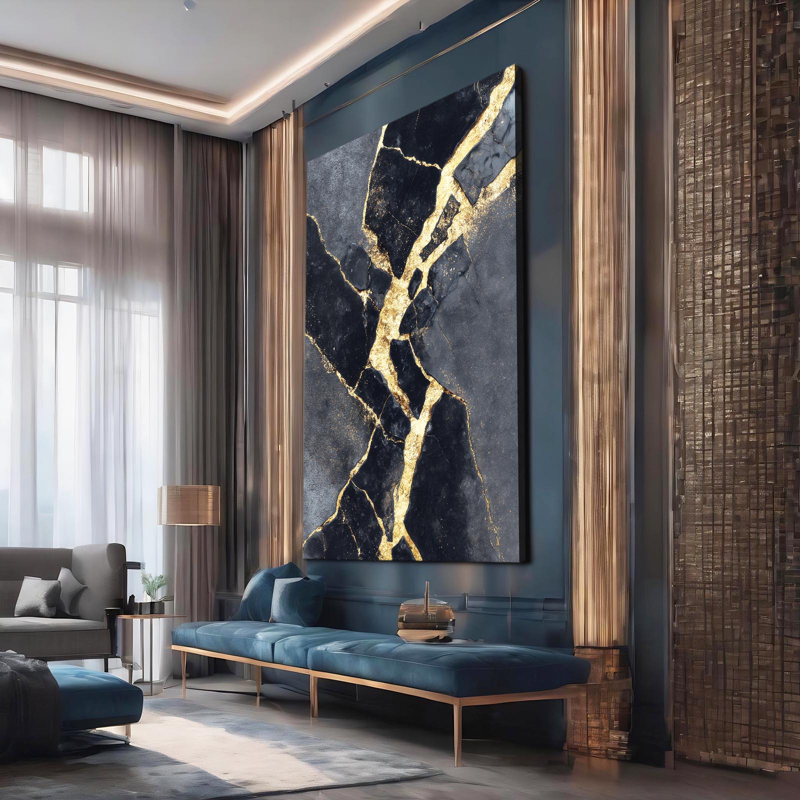 Kintsugi Marble Seam Gold Canvas – styled in a furnished interior
