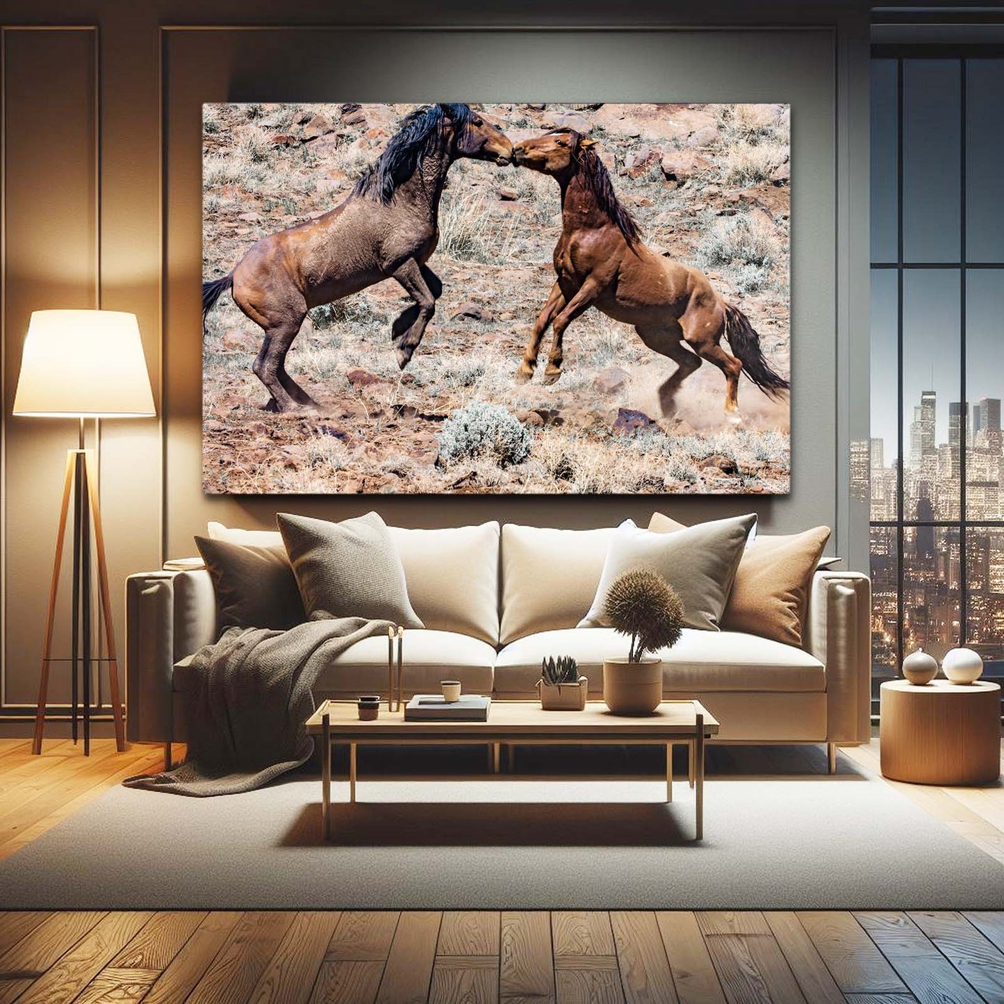 Kissing Horse Prints – angled canvas view on white background
