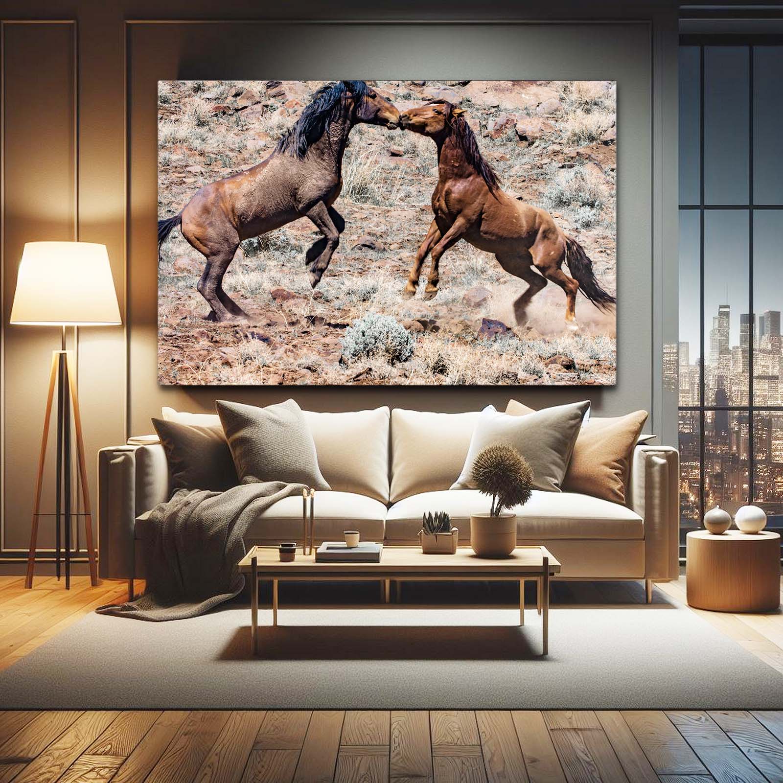 Kissing Horse Prints – angled canvas view on white background
