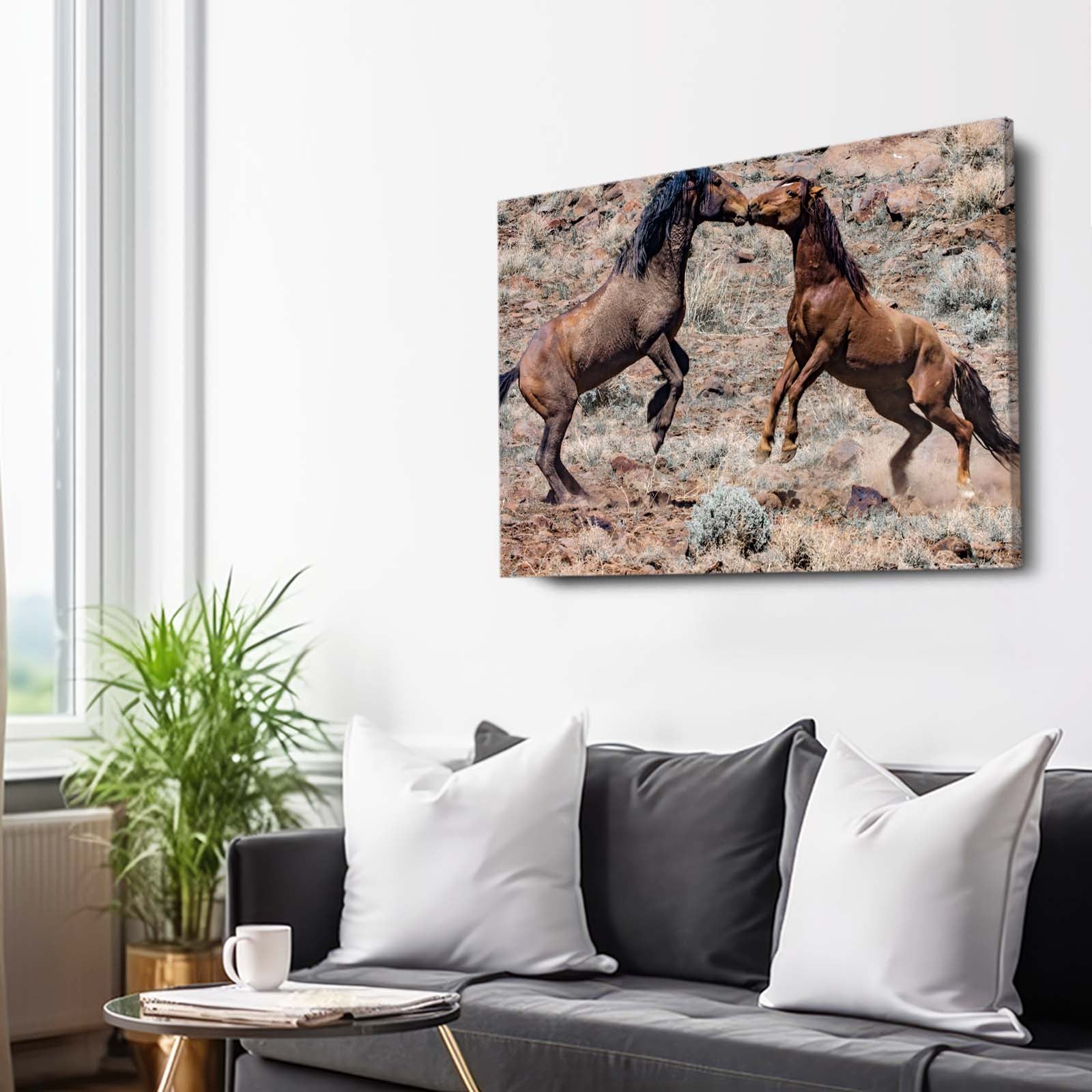 Kissing Horse Prints – angled canvas view on white background