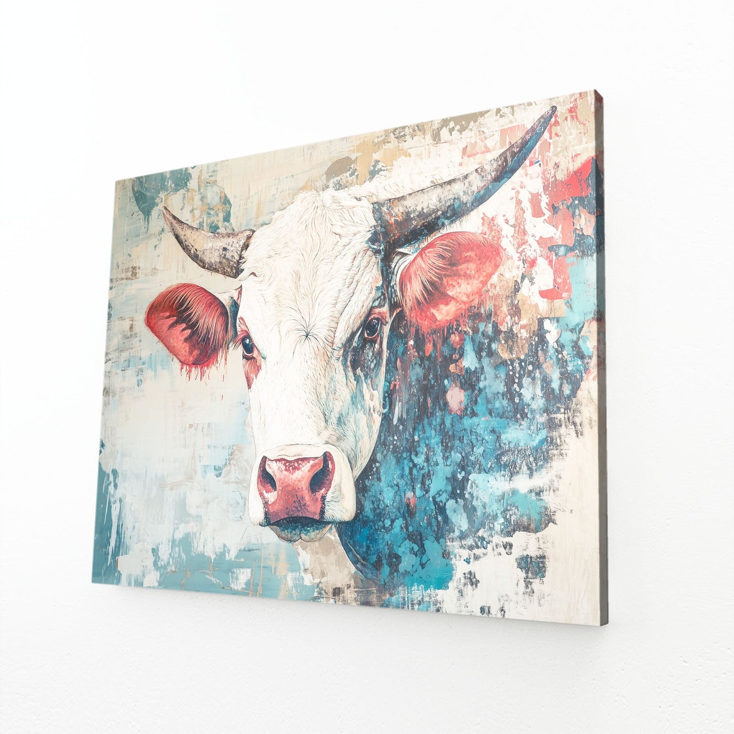 Kitchen Cow Art – angled canvas view on white background
