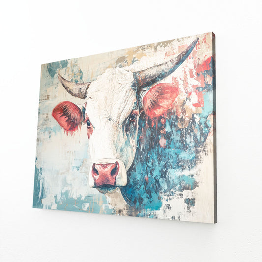 Kitchen Cow Art – angled canvas view on white background