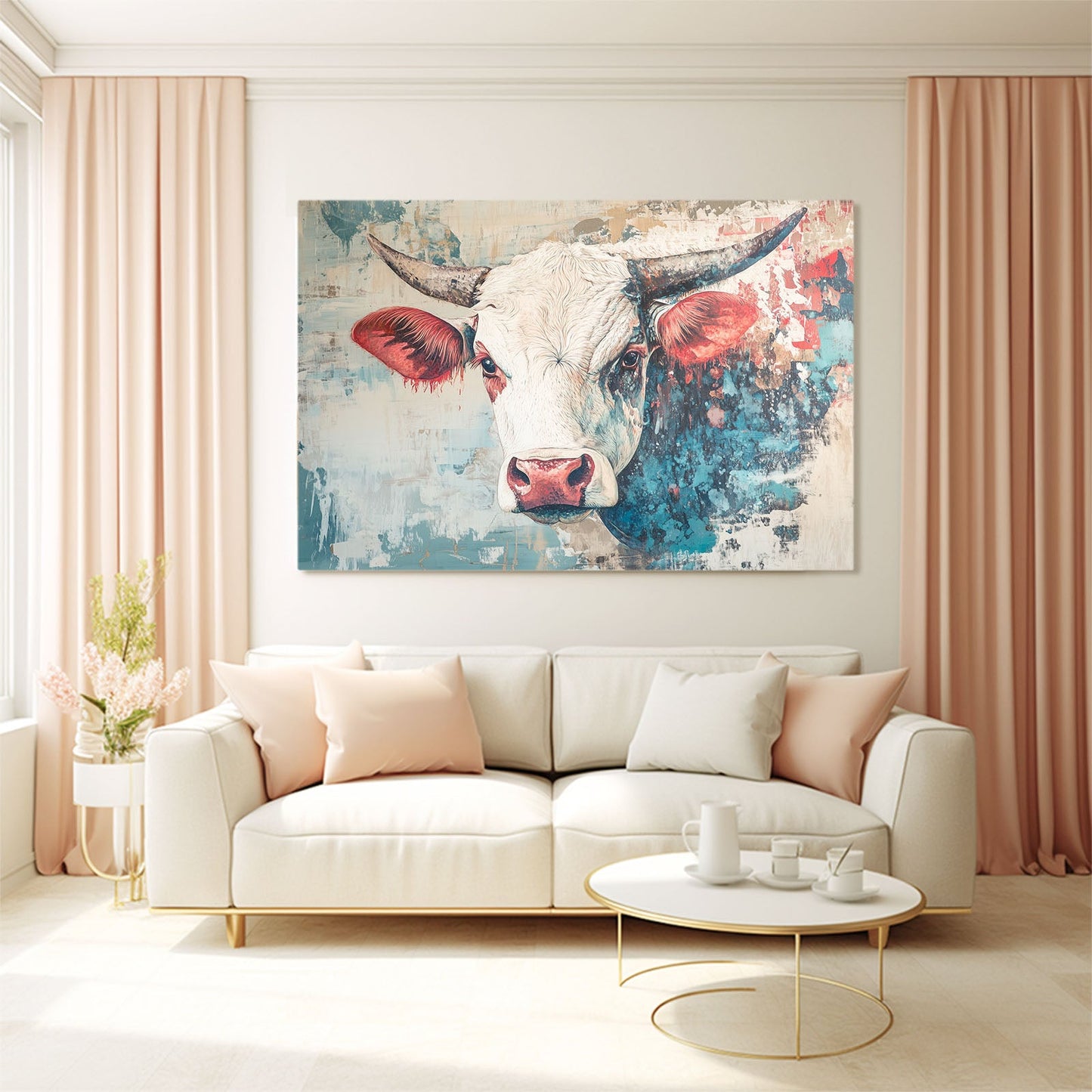 Kitchen Cow Art – angled canvas view on white background