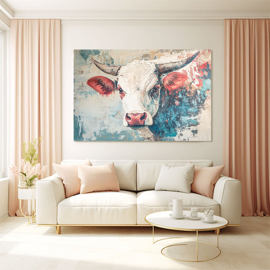Kitchen Cow Art – angled canvas view on white background