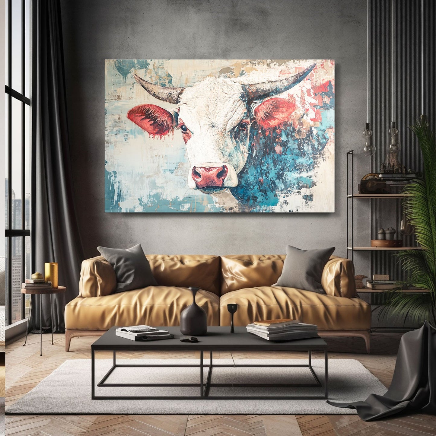 Kitchen Cow Art – angled canvas view on white background