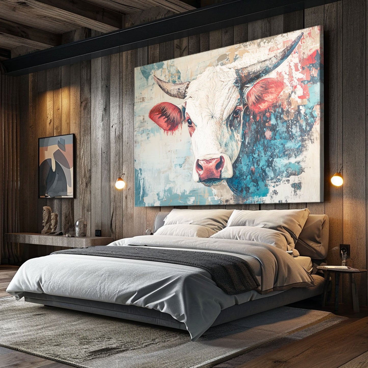 Kitchen Cow Art – angled canvas view on white background