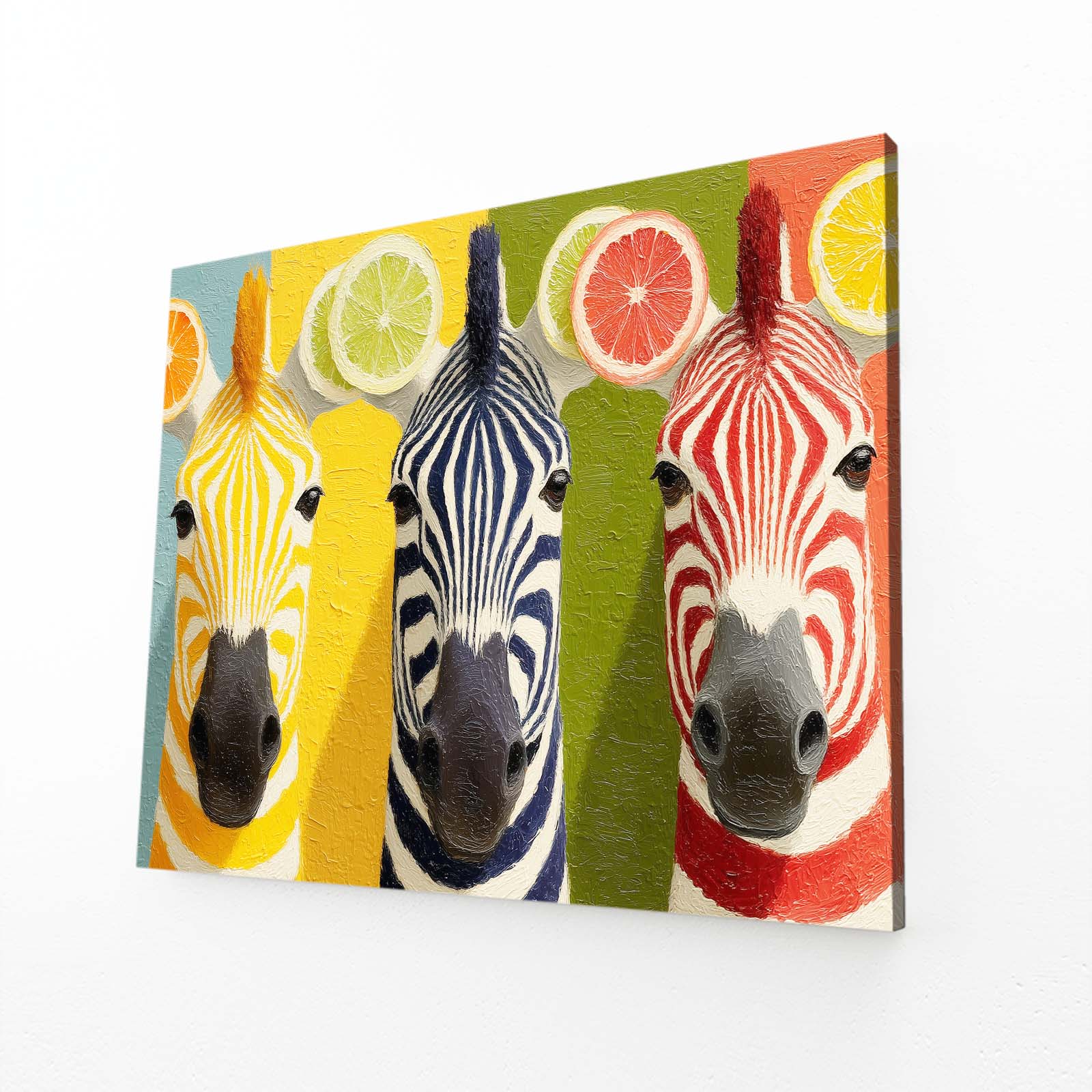 Kitchen Zebra Art – angled canvas view on white background