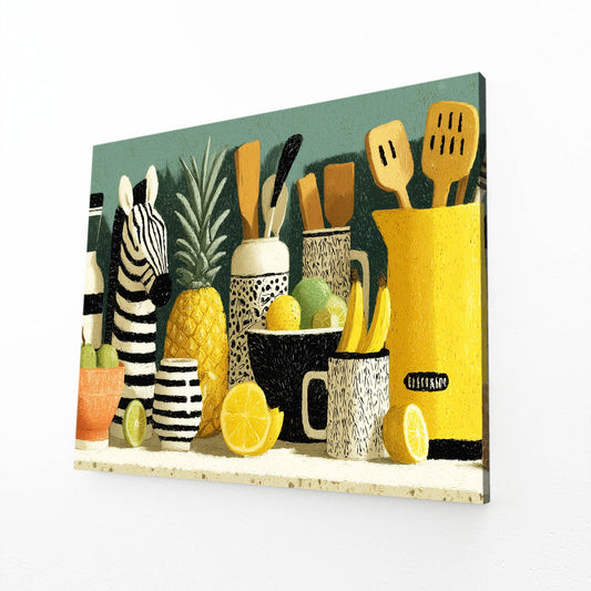 Kitchen Zebra Wall Art – angled canvas view on white background
