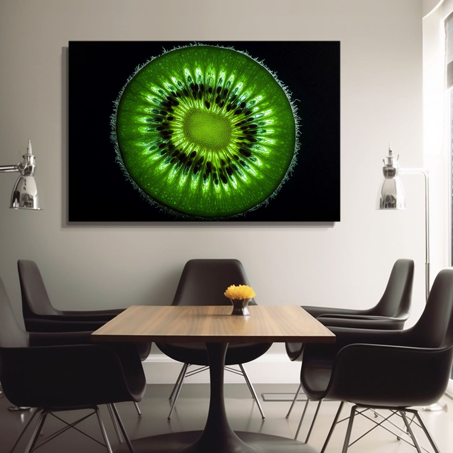 Kiwi Macro Black Fruit Prints – styled in a furnished interior