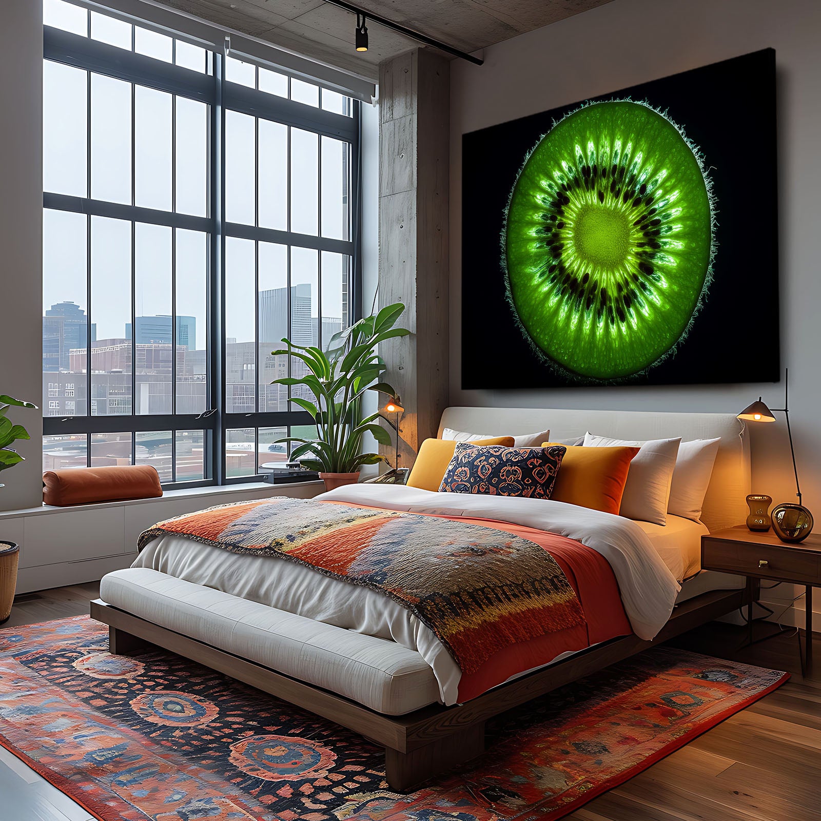 Kiwi Macro Black Fruit Prints – styled in a furnished interior