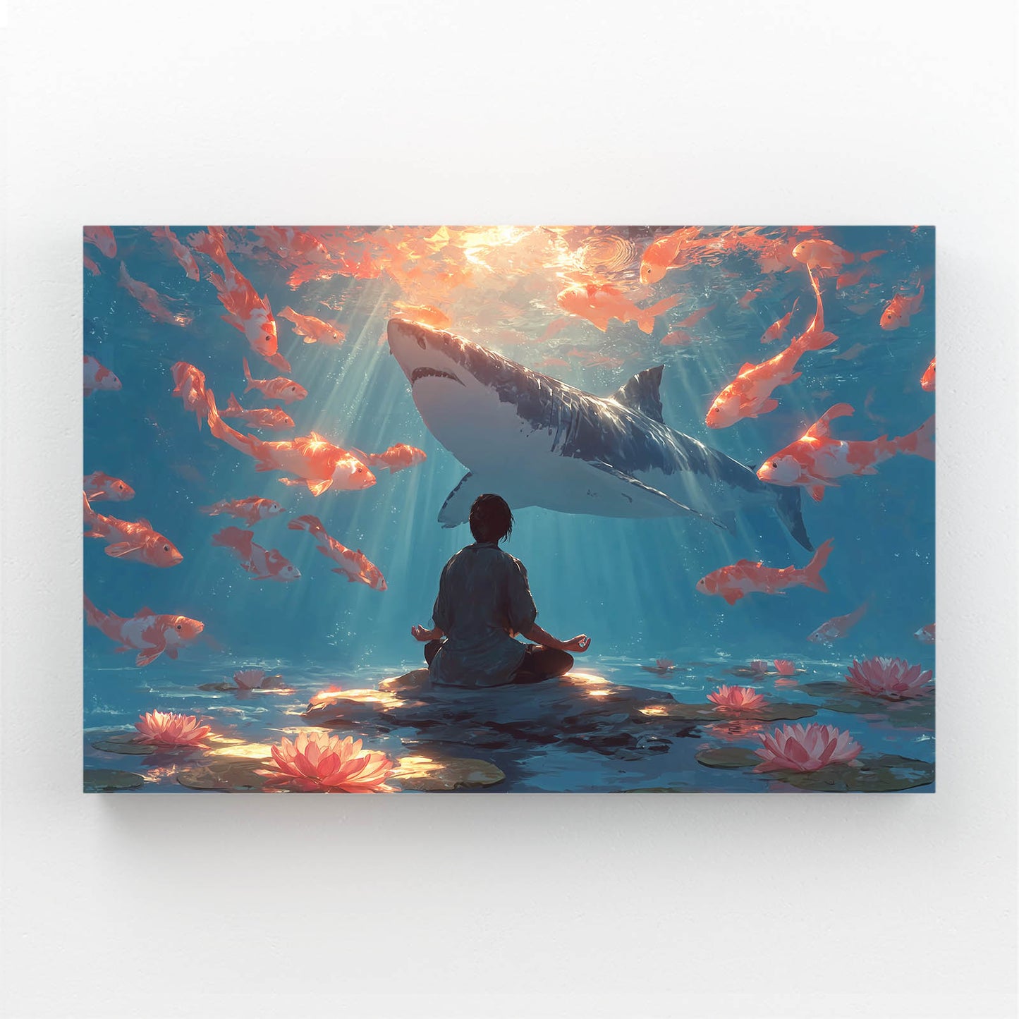 Koi Meditation Shark Canvas Art – canvas print on white background