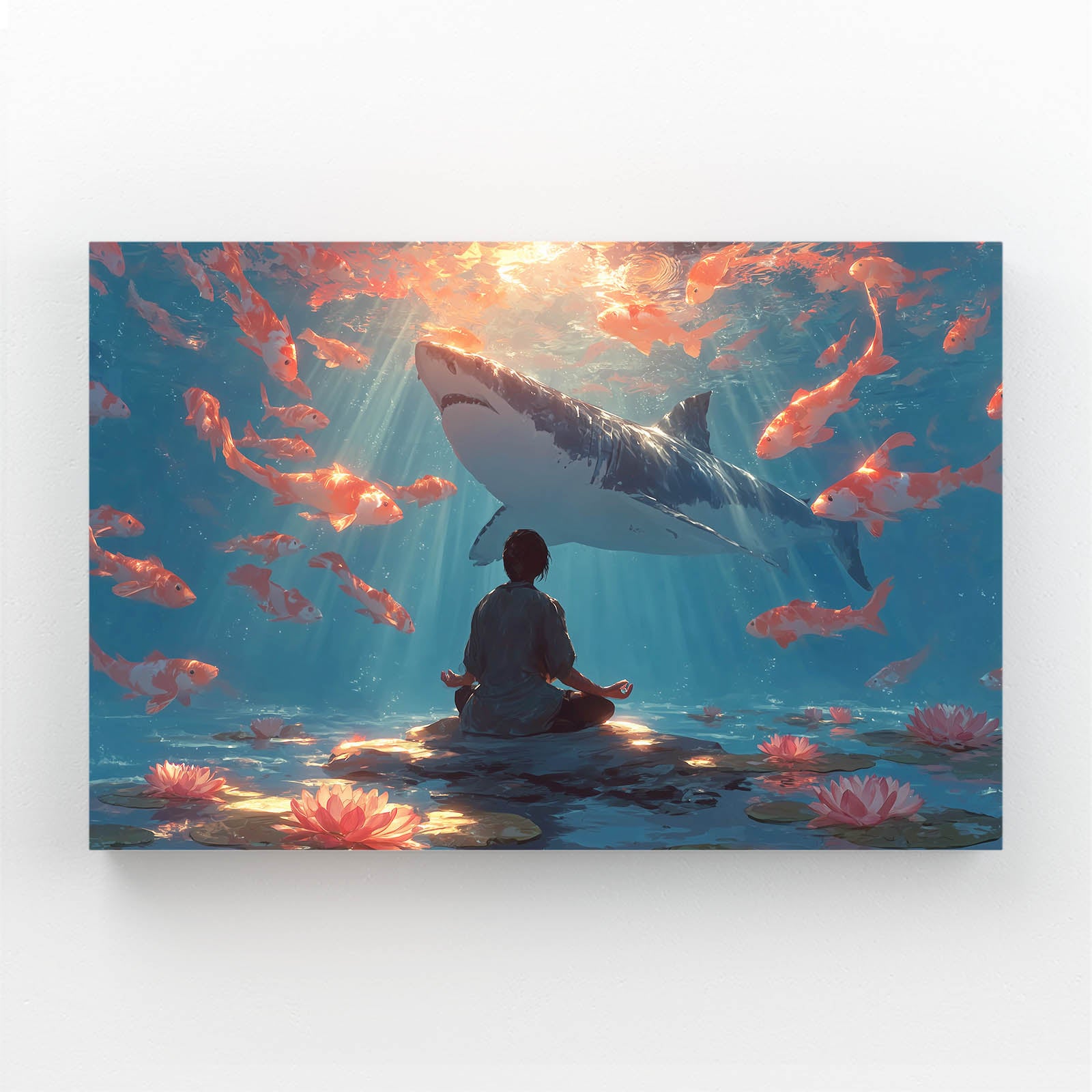 Koi Meditation Shark Canvas Art – canvas print on white background