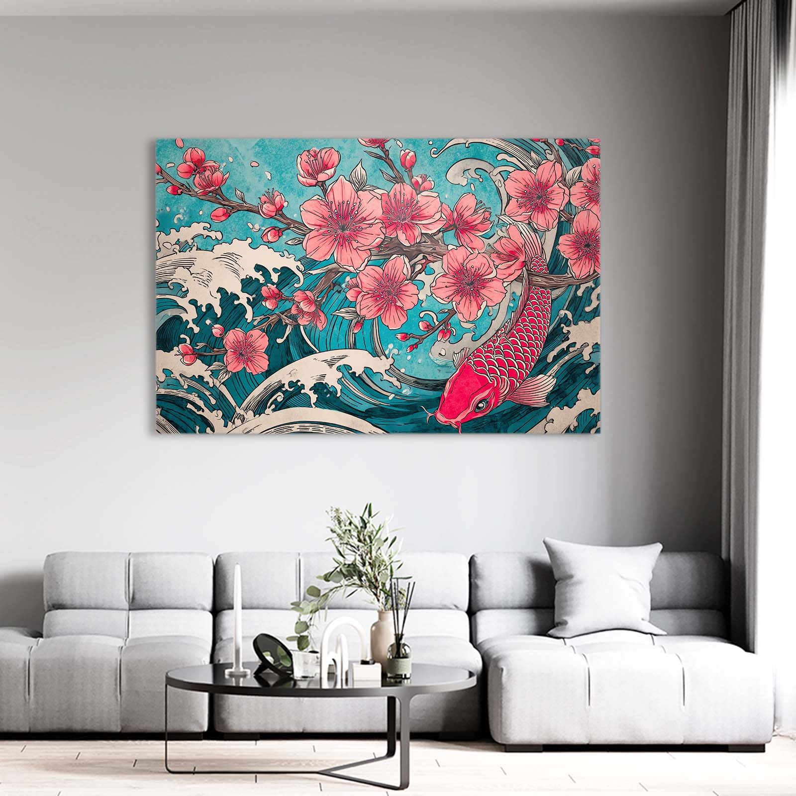 Koi Wave Petals Cherry Blossom Wall Decor – styled in a furnished interior