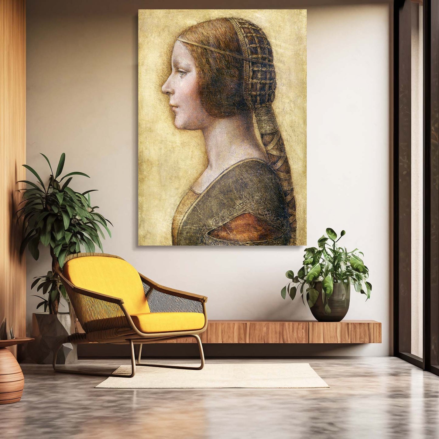 La Bella Principessa Da Vinci Canvas Art – styled in a furnished interior