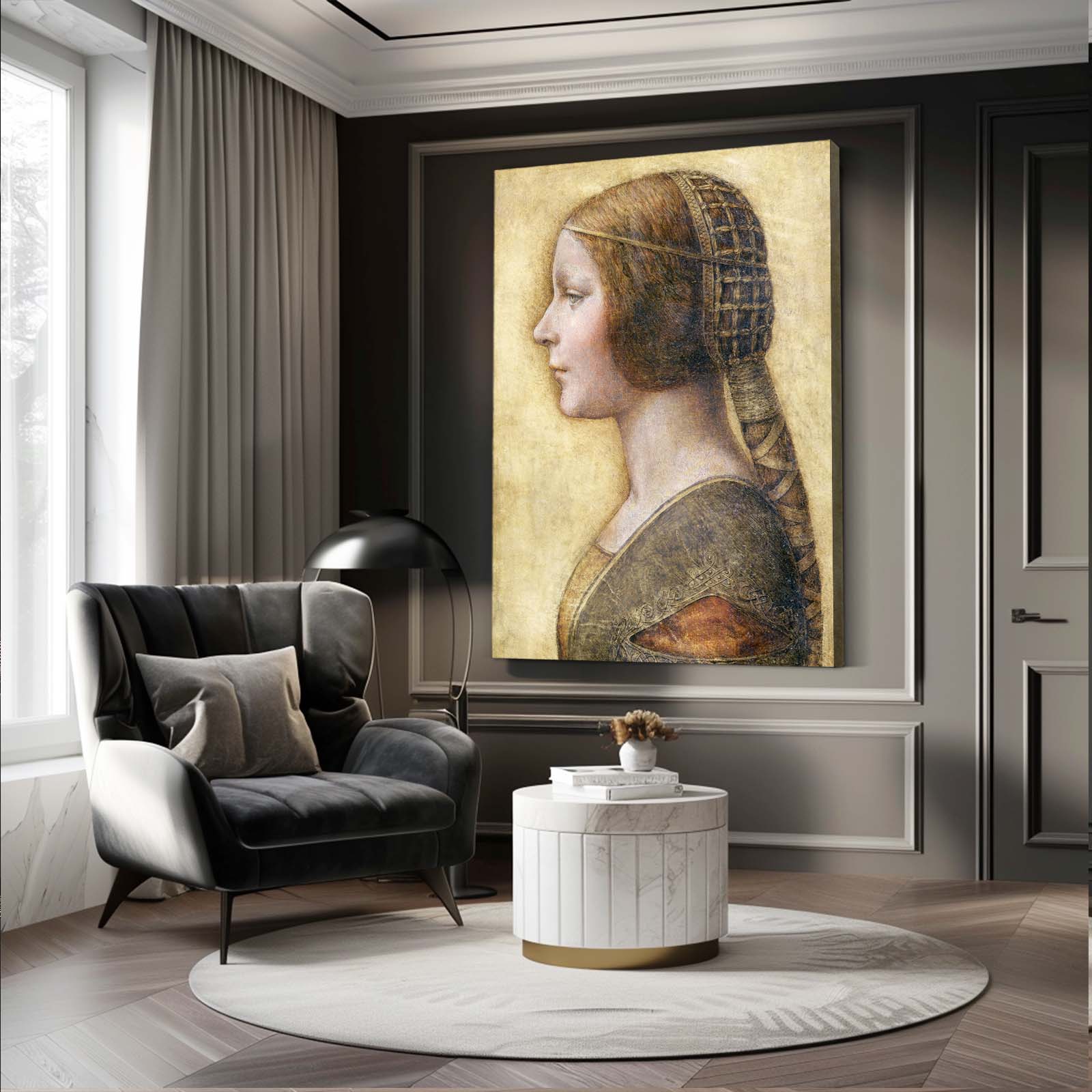 La Bella Principessa Da Vinci Canvas Art – styled in a furnished interior