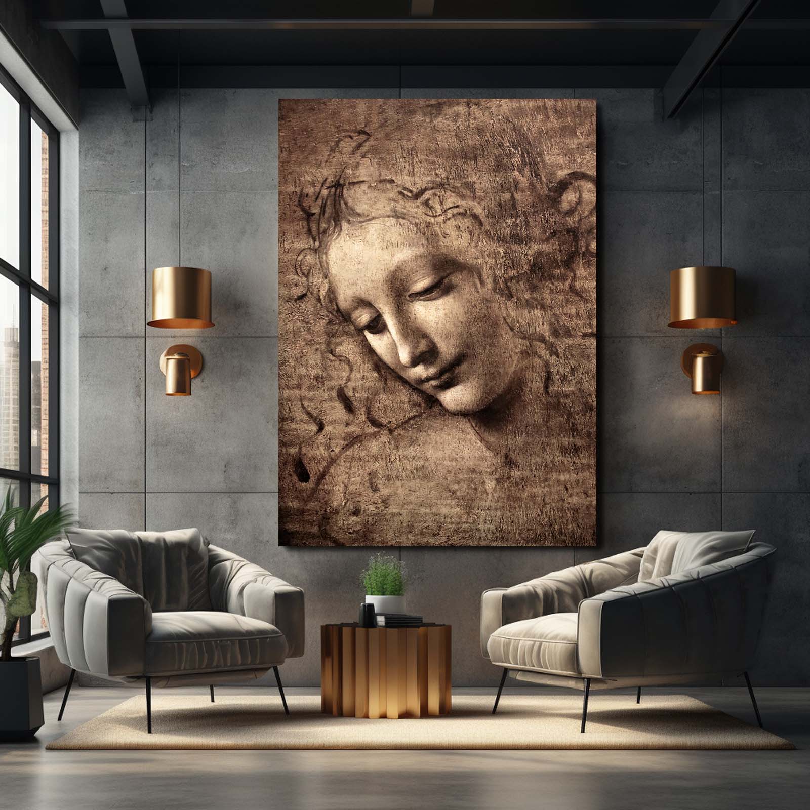 La Scapigliata Da Vinci Art – styled in a furnished interior