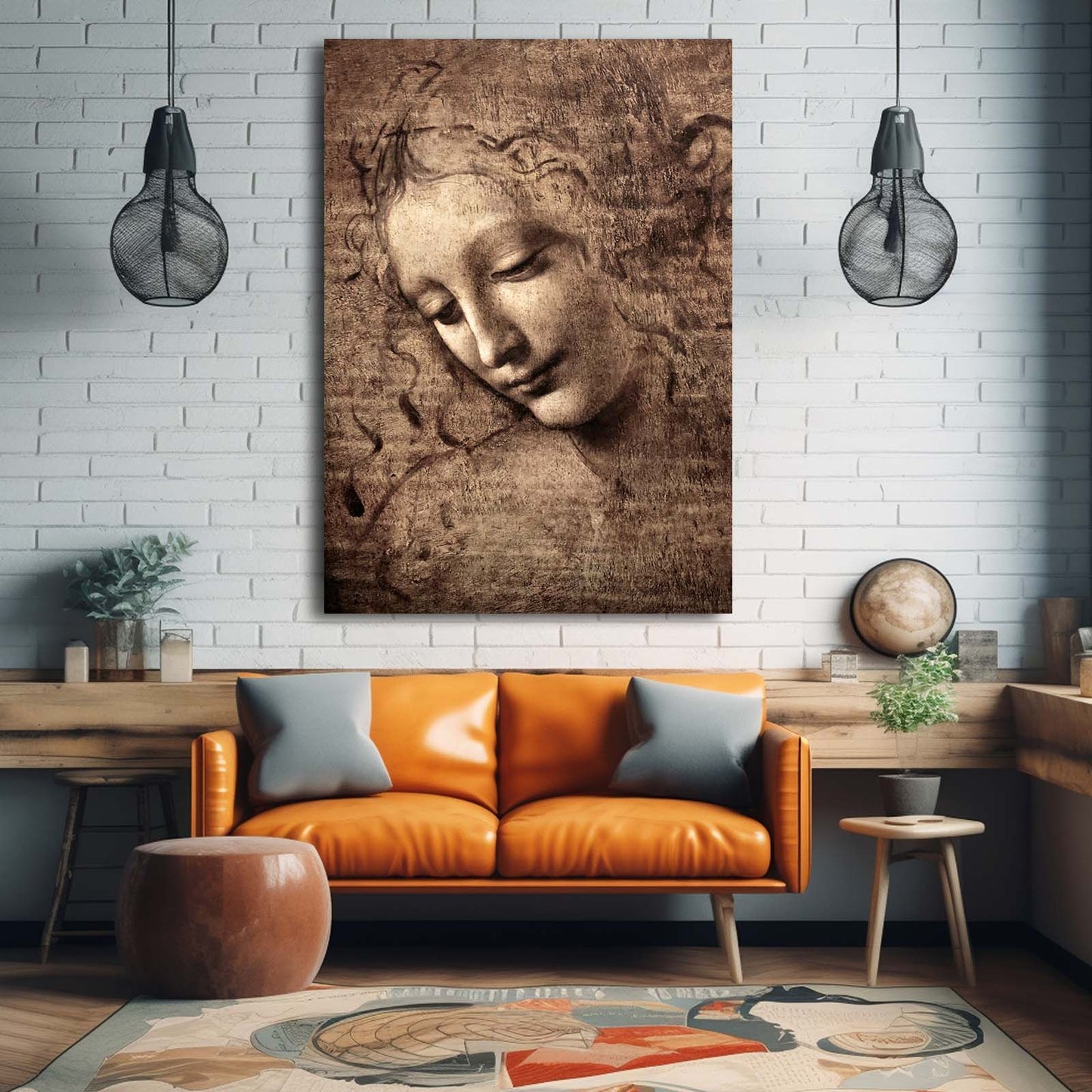 La Scapigliata Da Vinci Art – styled in a furnished interior