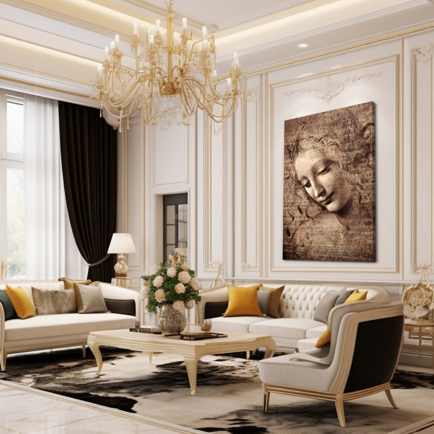La Scapigliata Da Vinci Art – styled in a furnished interior
