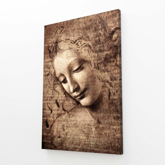 La Scapigliata Da Vinci Art — realism canvas print, angled canvas view on white background