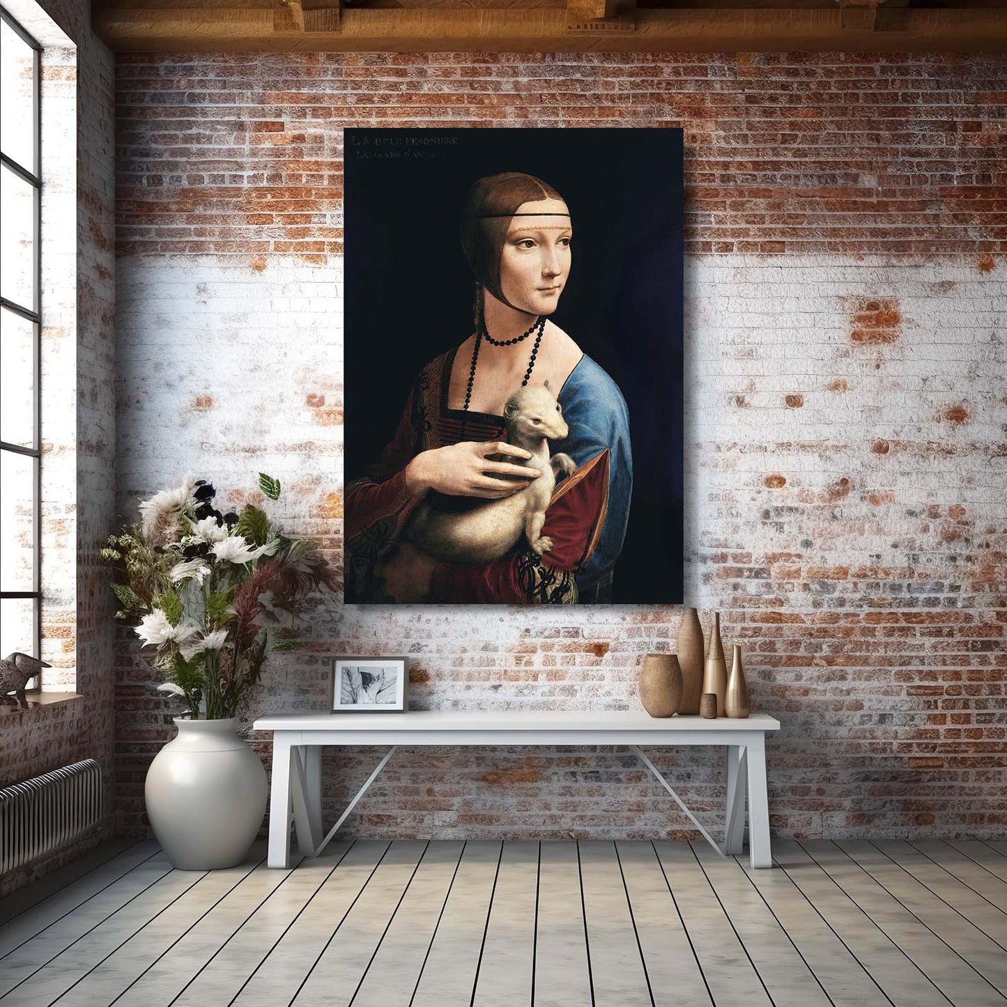 Lady With An Ermine Da Vinci Art – styled in a furnished interior