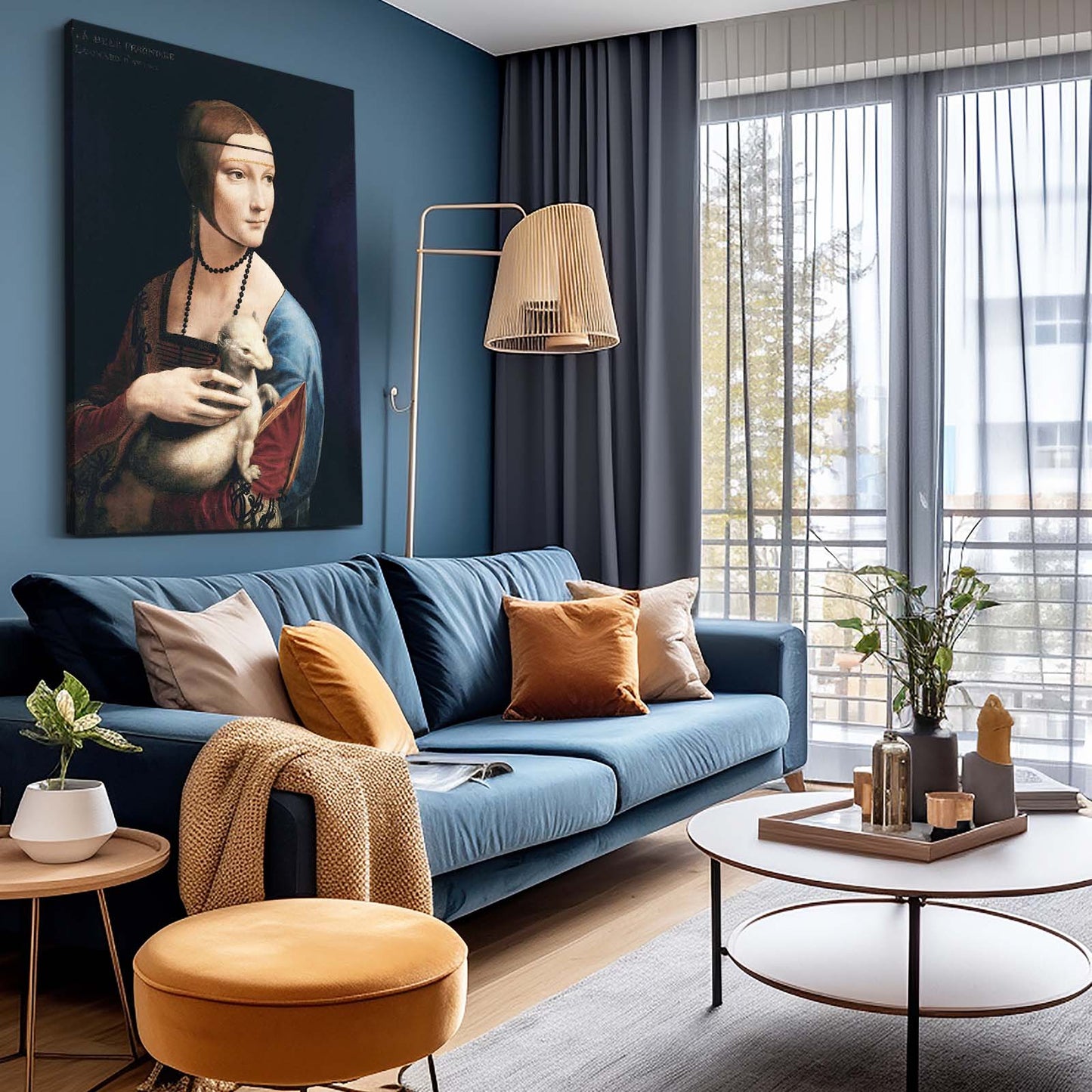 Lady With An Ermine Da Vinci Art – styled in a furnished interior