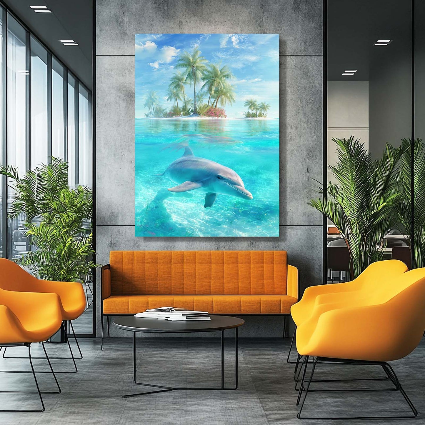 Lagoon Paradise Dolphin Art – styled in a furnished interior