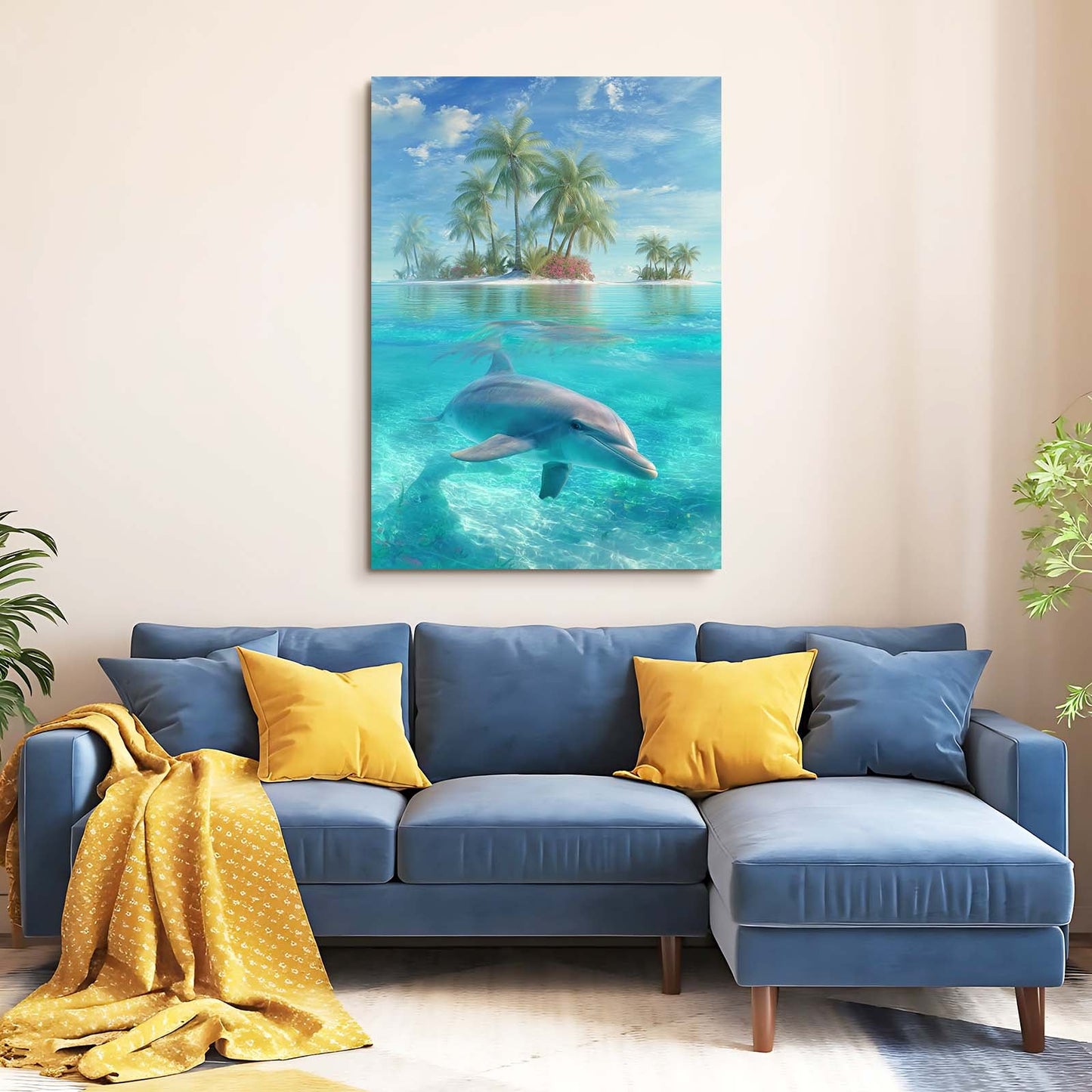 Lagoon Paradise Dolphin Art – styled in a furnished interior