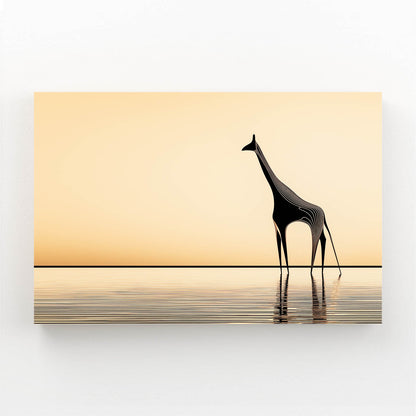 Sculptural giraffe art piece on a reflective surface with a gradient background
