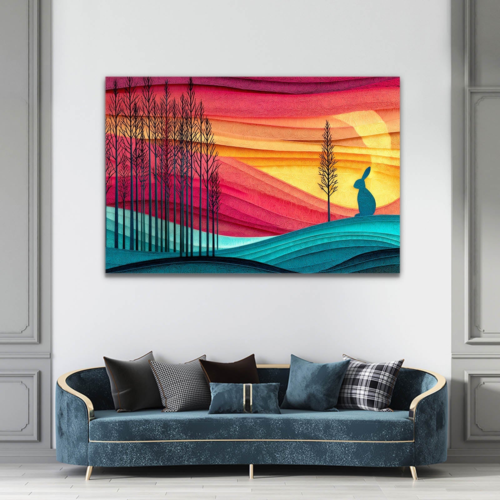 Landscape Bunny Wall Art – angled canvas view on white background