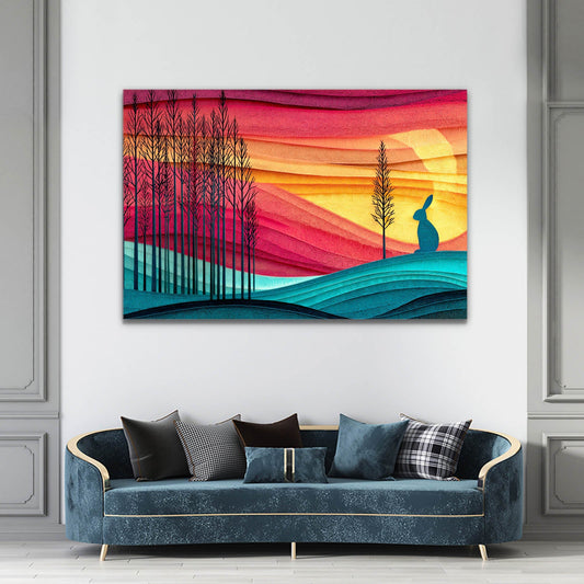Landscape Bunny Wall Art – angled canvas view on white background