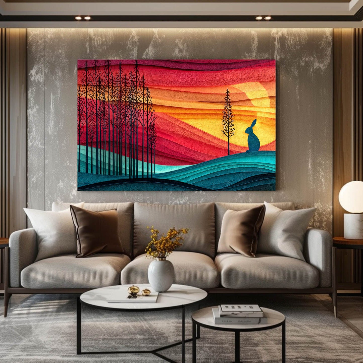 Landscape Bunny Wall Art – angled canvas view on white background