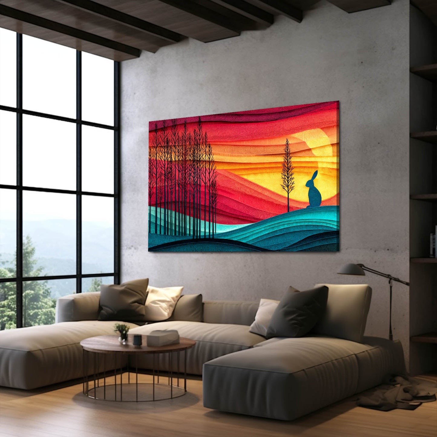 Landscape Bunny Wall Art – angled canvas view on white background