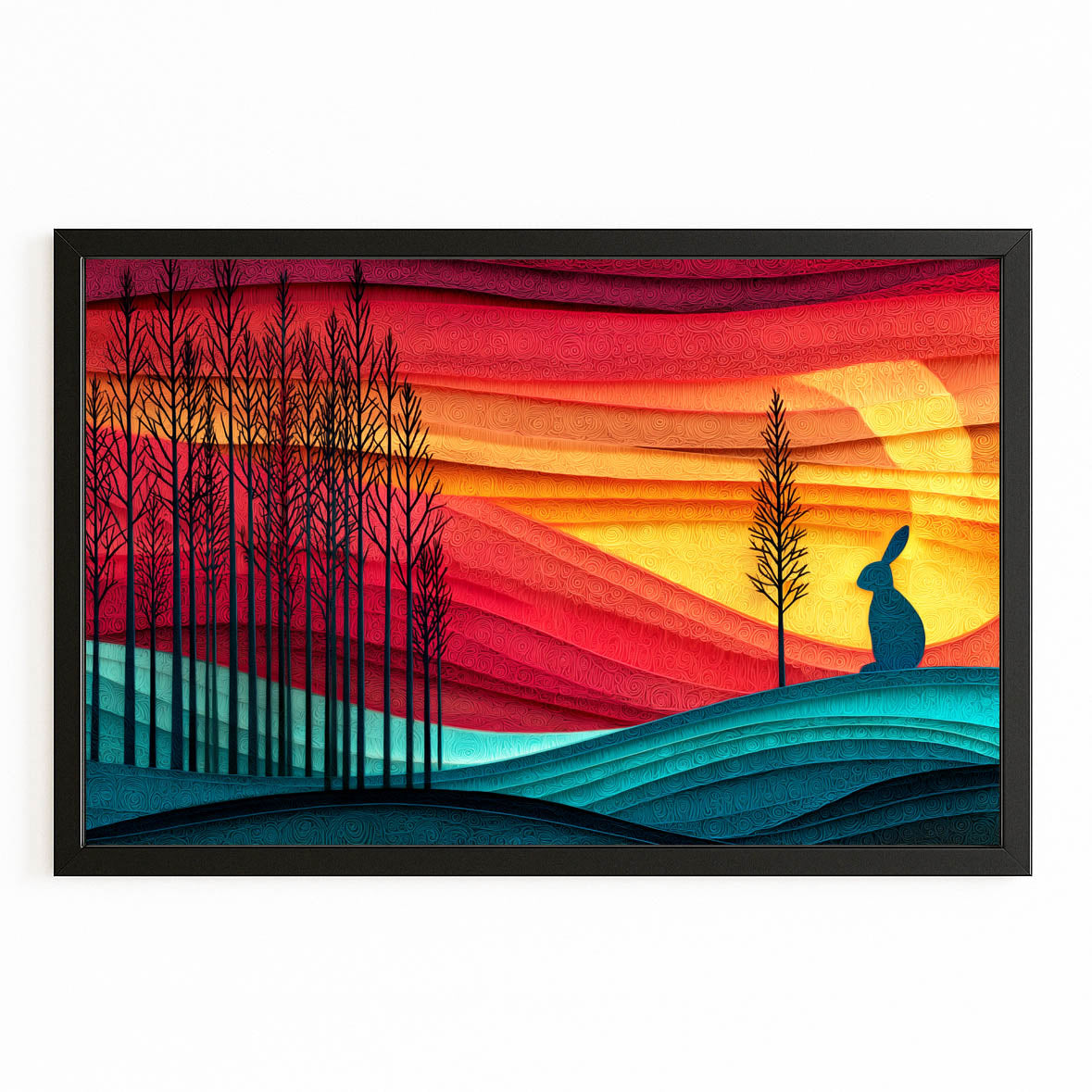 Landscape Bunny Wall Art – with Premium Black frame on white background