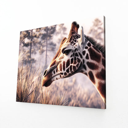 Giraffe portrait in a natural setting on a white background
