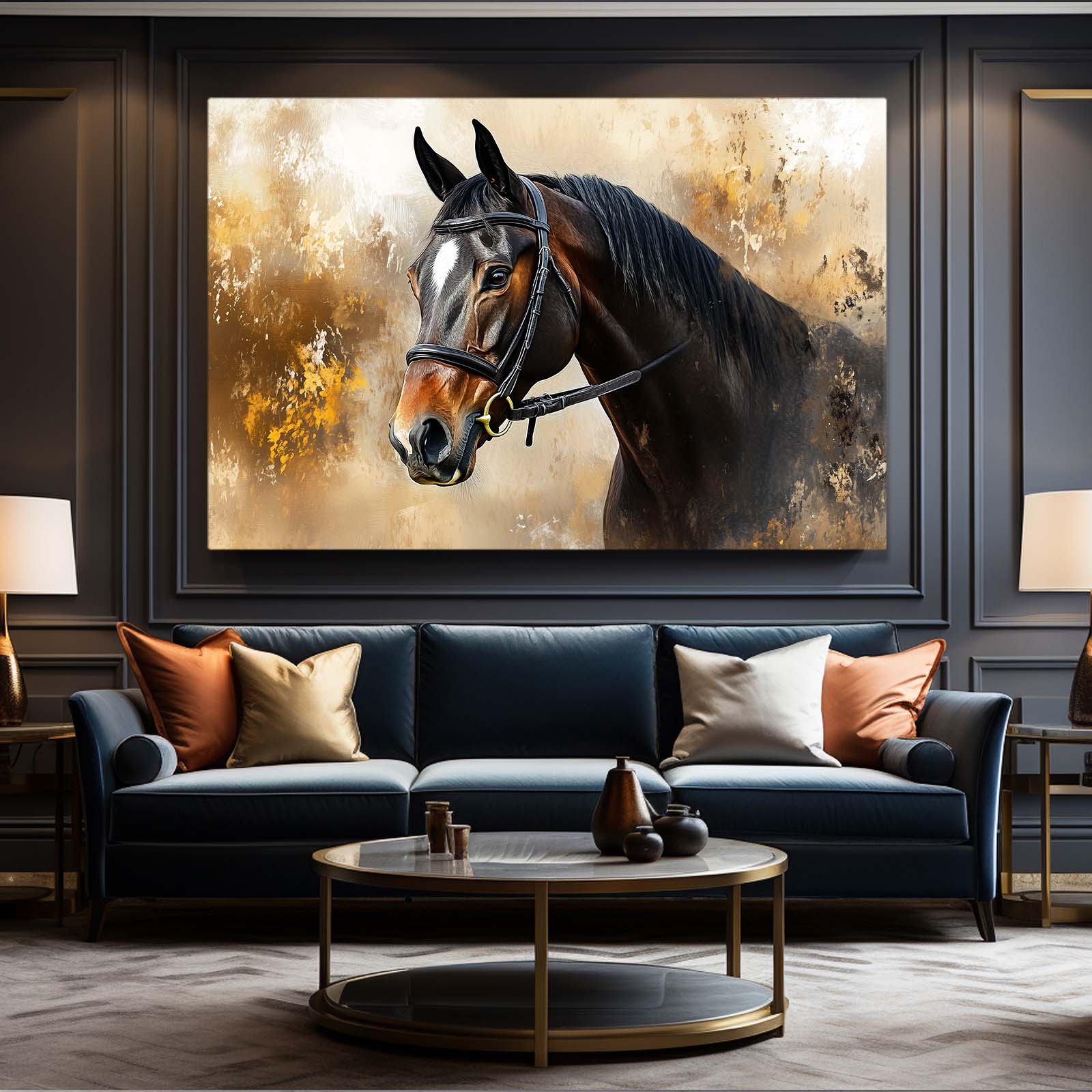Landscape Horse Wall Art – angled canvas view on white background