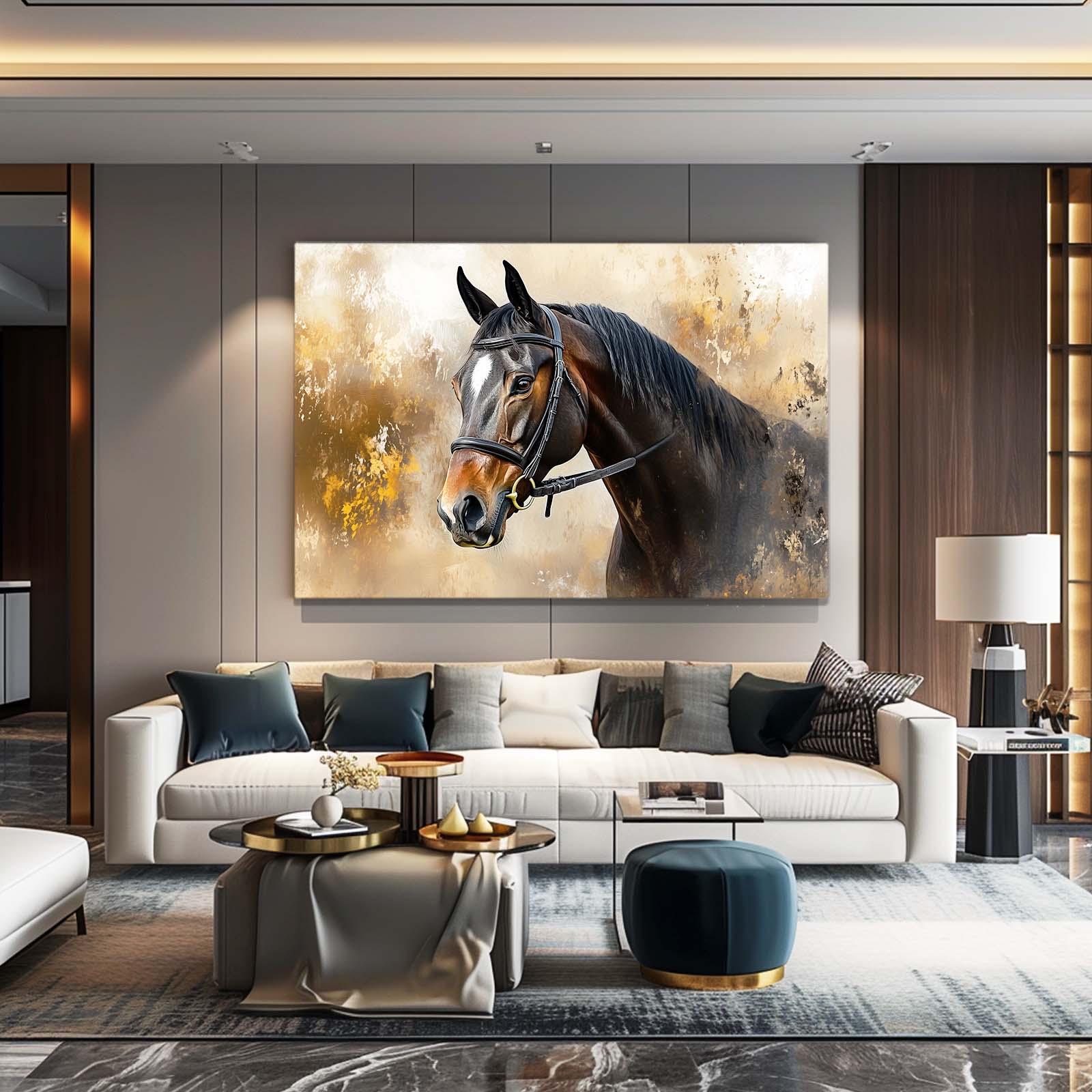 Landscape Horse Wall Art – angled canvas view on white background